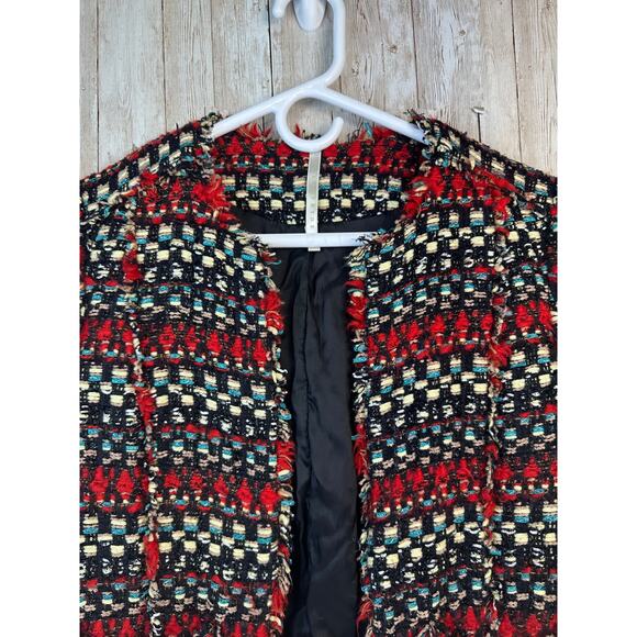 Truth and Pride Tweed Red Black Blazer Womens Sz Small Silver Metallic Textured - Picture 4 of 11